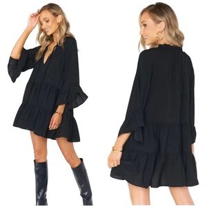 Show Me Your Mumu Viola Mini Dress Black Flounce Sleeve Tiered Babydoll Boho XXL